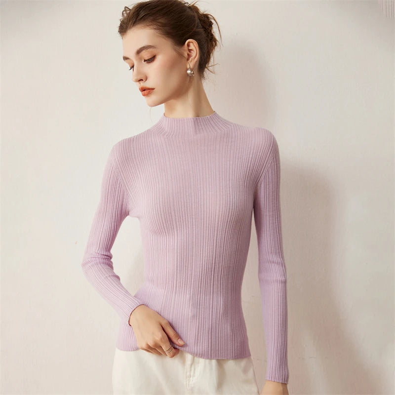 Ribbed Wool Mock Neck Sweater