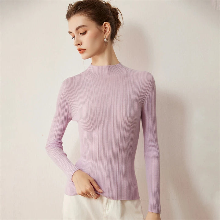Ribbed Wool Mock Neck Sweater