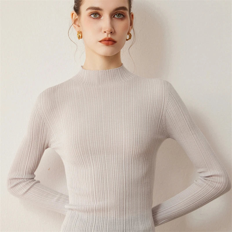 Ribbed Wool Mock Neck Sweater