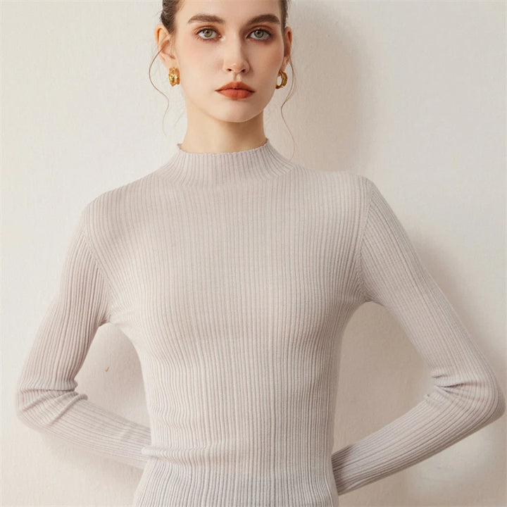 Ribbed Wool Mock Neck Sweater