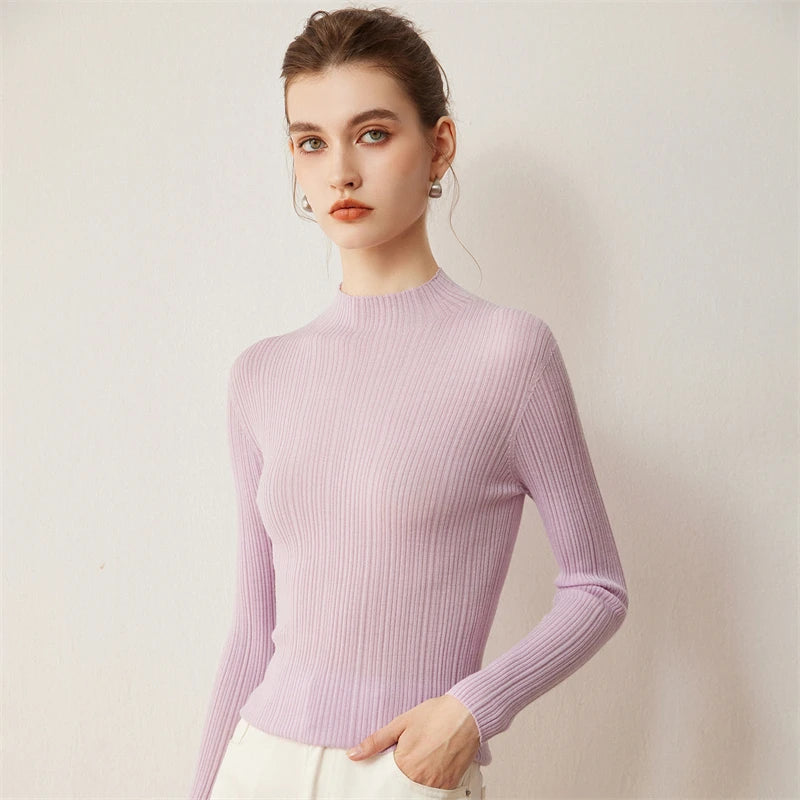Ribbed Wool Mock Neck Sweater