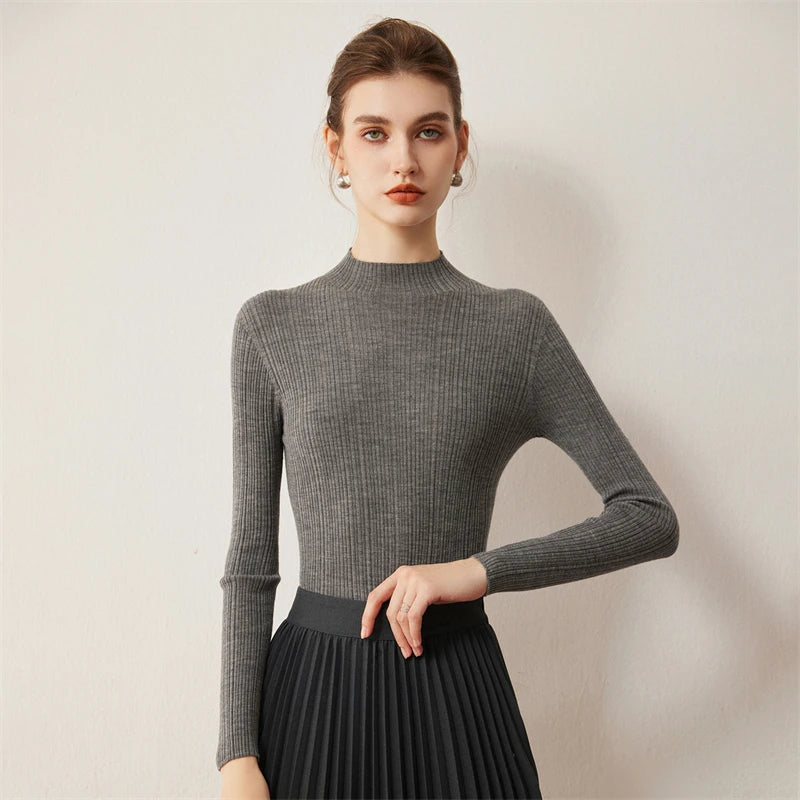 Ribbed Wool Mock Neck Sweater