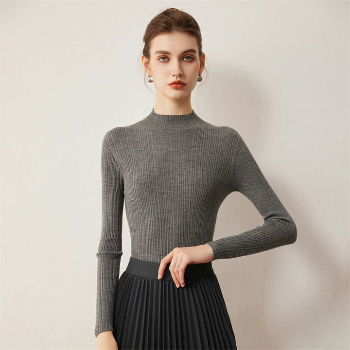 Ribbed Wool Mock Neck Sweater