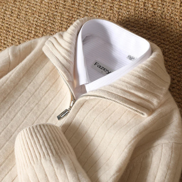 Merino Wool Ribbed Zip-Up Cardigan