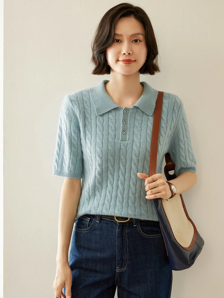 Vera | Pure Cashmere Polo Short Sleeve Sweater