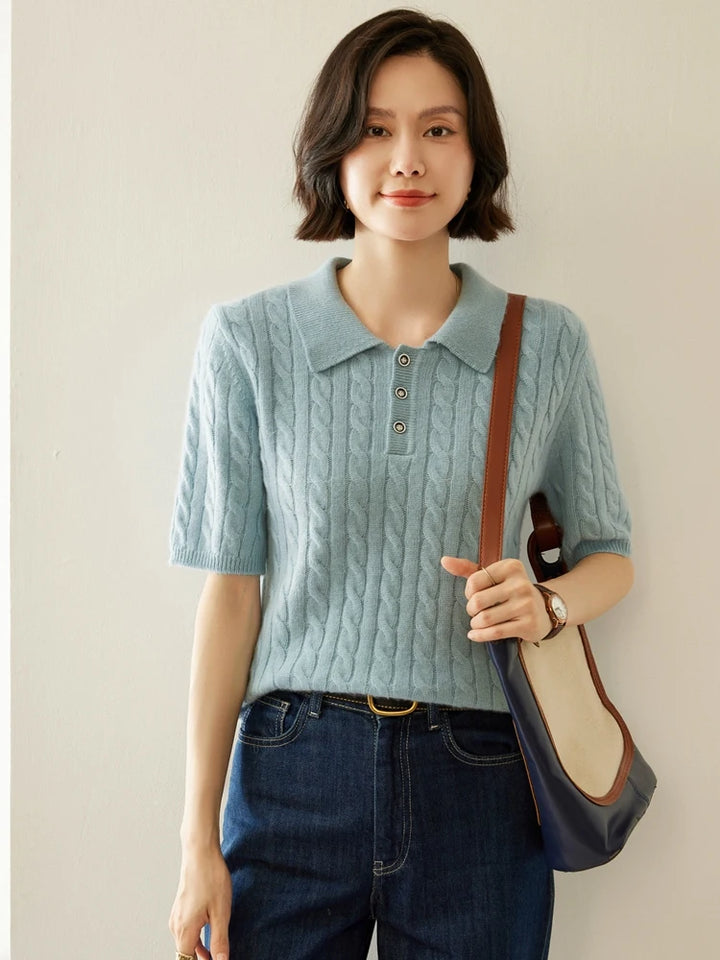 Vera | Pure Cashmere Polo Short Sleeve Sweater