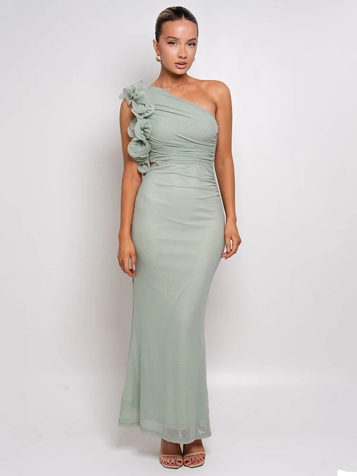 Vera | Women's One Shoulder Ruched Maxi Evening Dress