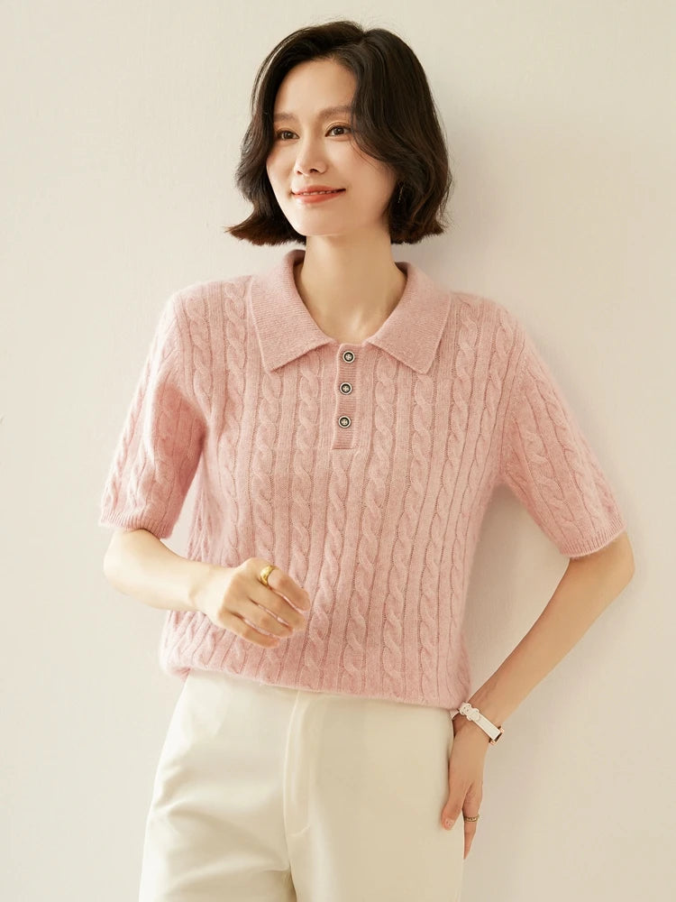 Vera | Pure Cashmere Polo Short Sleeve Sweater