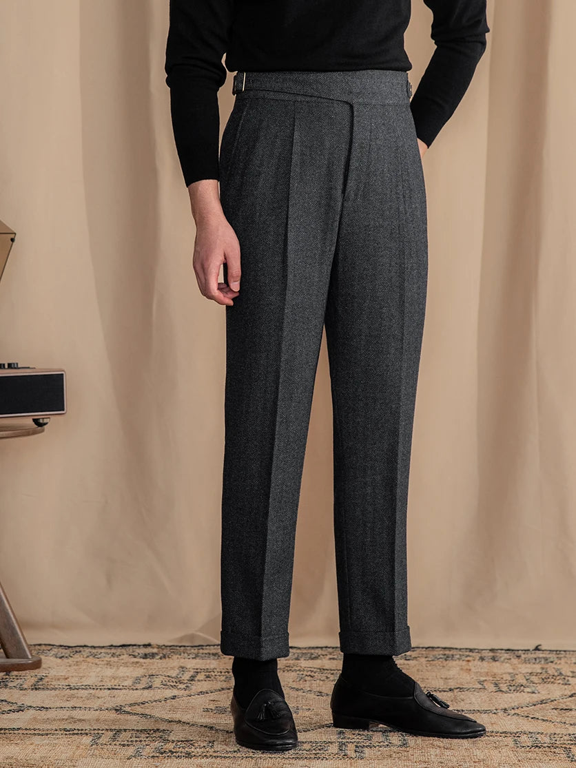 Vera | Vintage Wool Herringbone Tailored Trousers