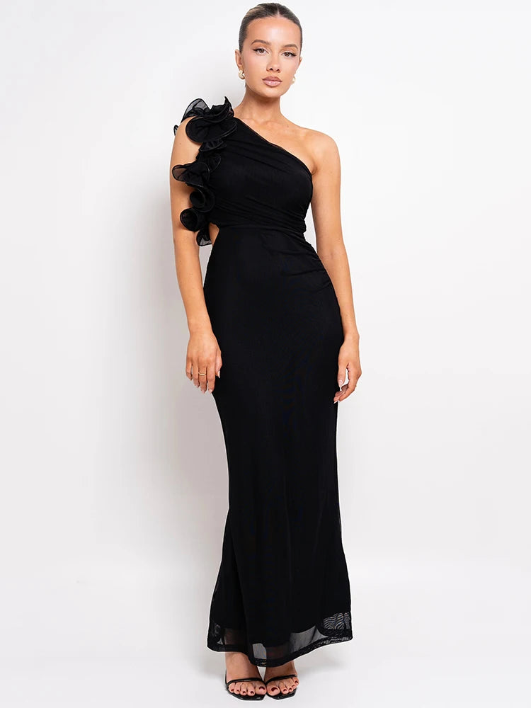 Vera | Women's One Shoulder Ruched Maxi Evening Dress