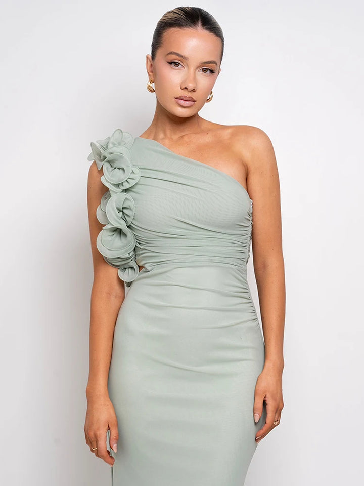 Vera | Women's One Shoulder Ruched Maxi Evening Dress