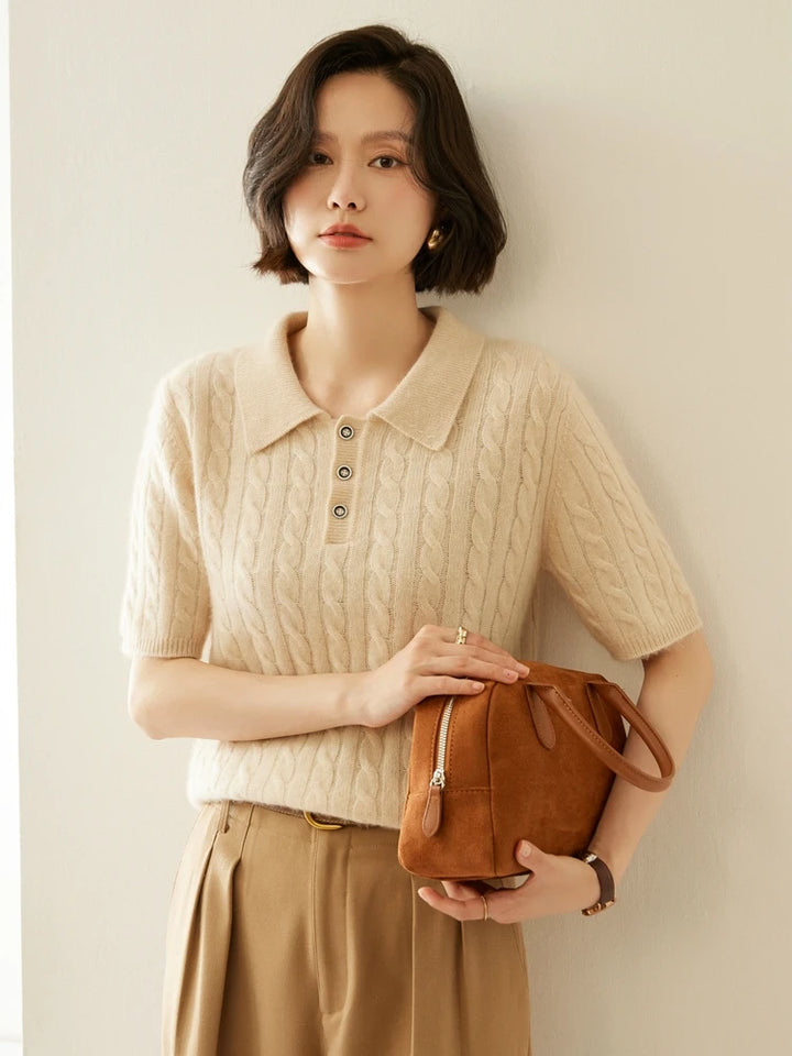 Vera | Pure Cashmere Polo Short Sleeve Sweater