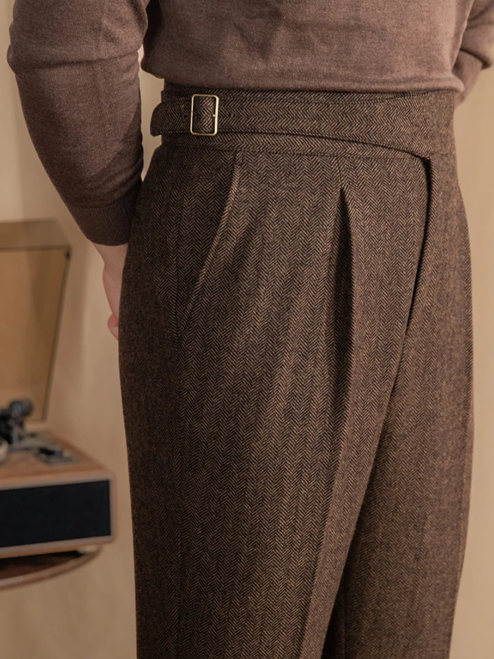 Vera | Vintage Wool Herringbone Tailored Trousers