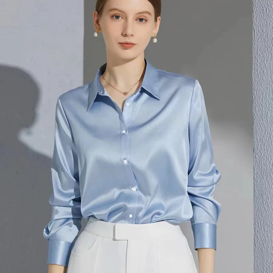 Satin Button Down Blouse Long Sleeve