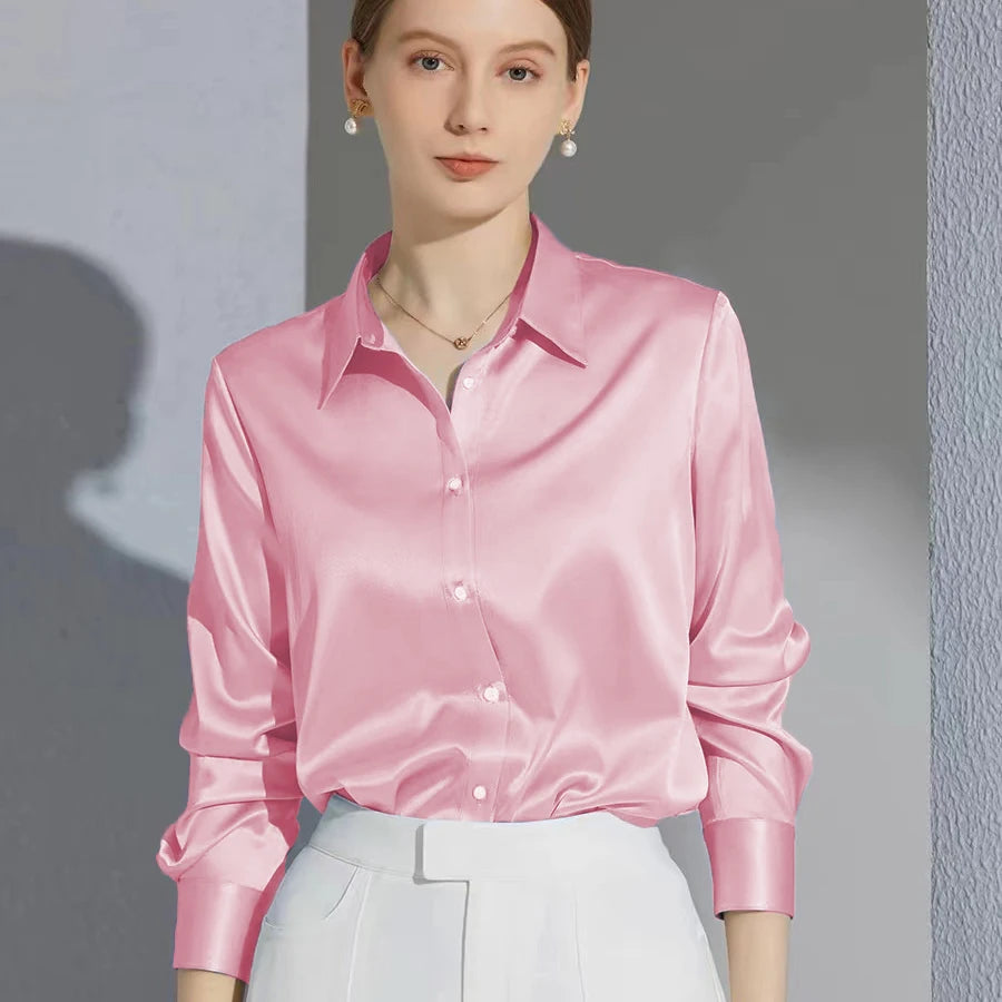 Satin Button Down Blouse Long Sleeve