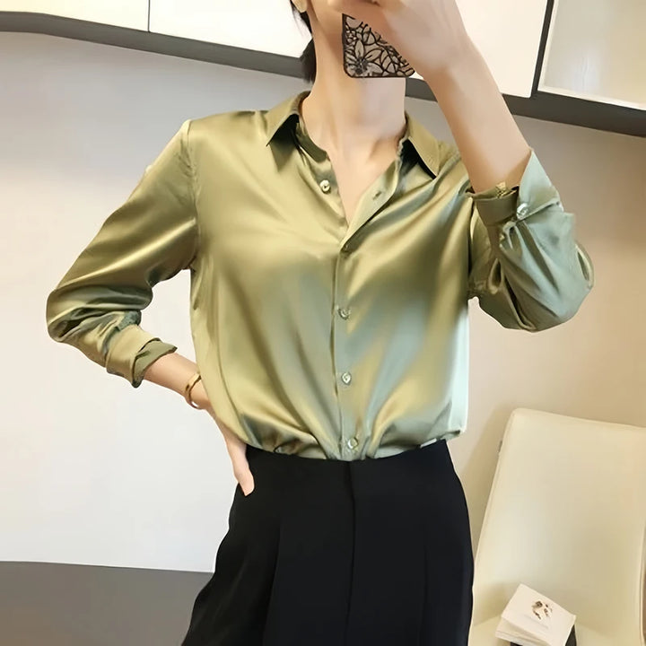 Satin Button Down Blouse Long Sleeve