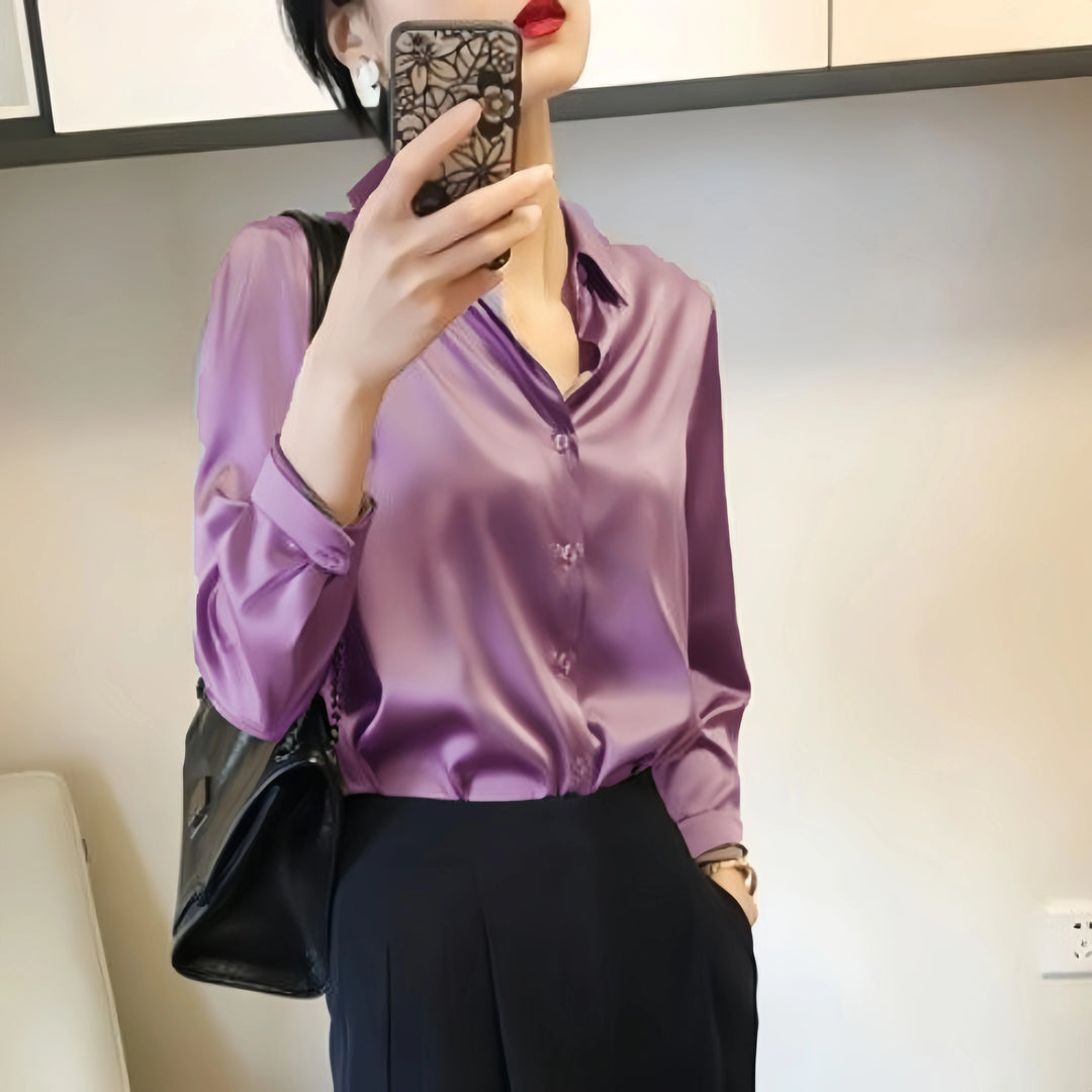 Satin Button Down Blouse Long Sleeve