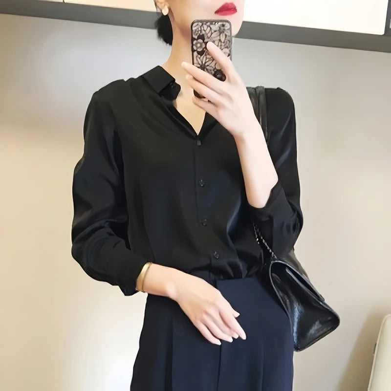Satin Button Down Blouse Long Sleeve