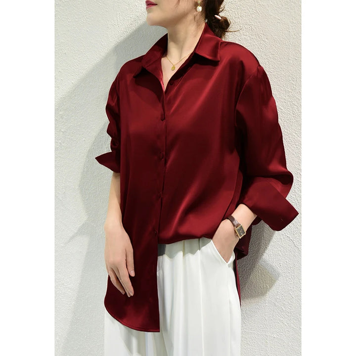Satin Button Down Blouse Long Sleeve