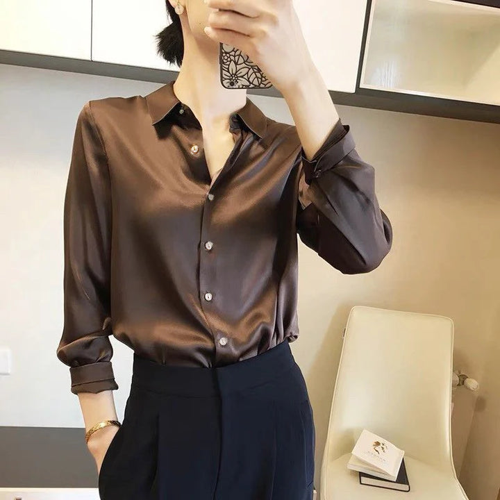 Satin Button Down Blouse Long Sleeve
