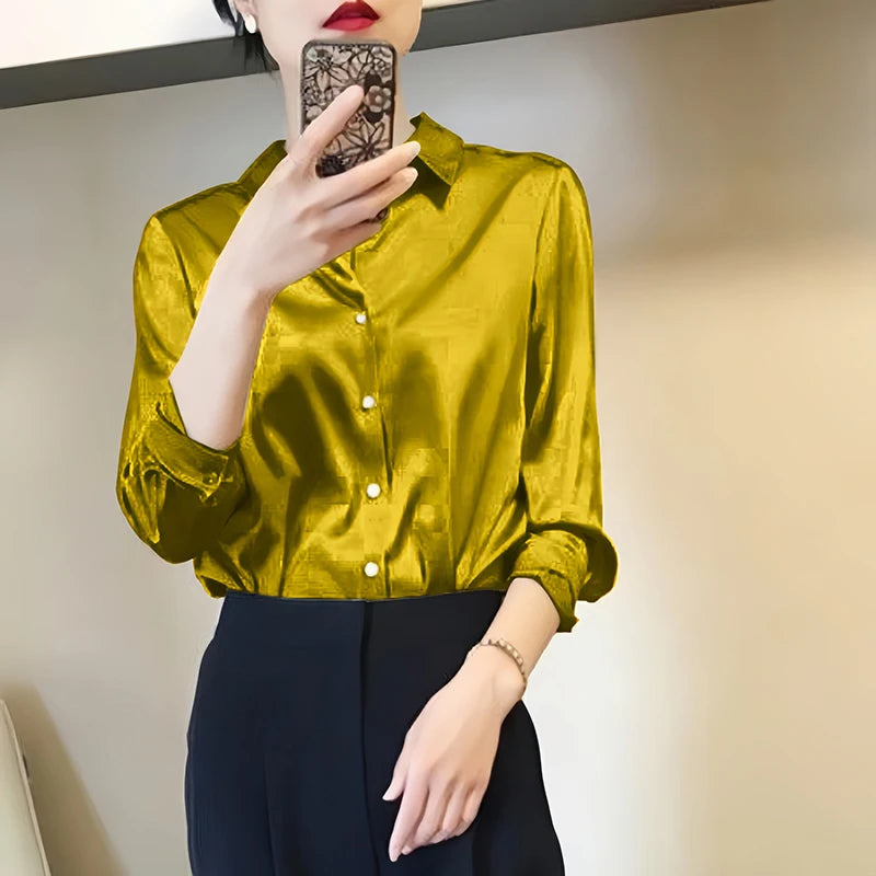 Satin Button Down Blouse Long Sleeve
