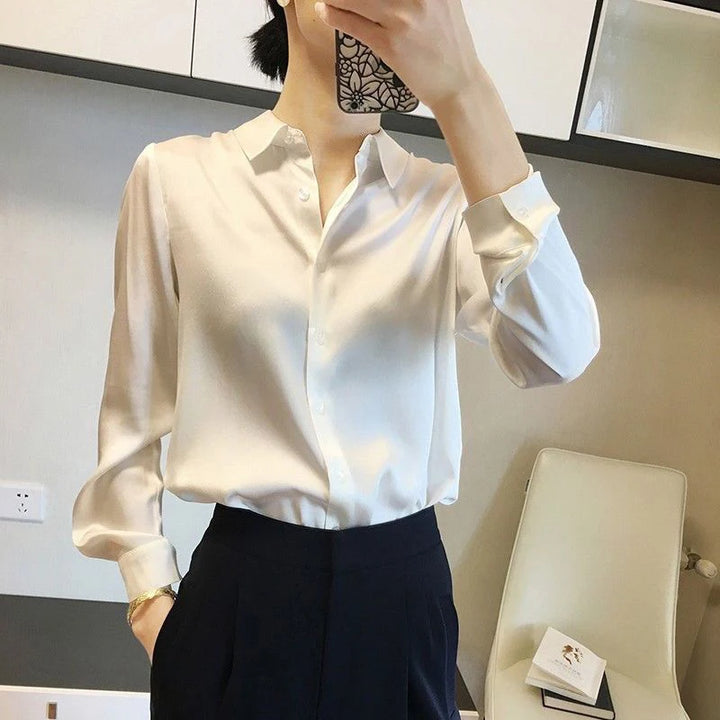 Satin Button Down Blouse Long Sleeve