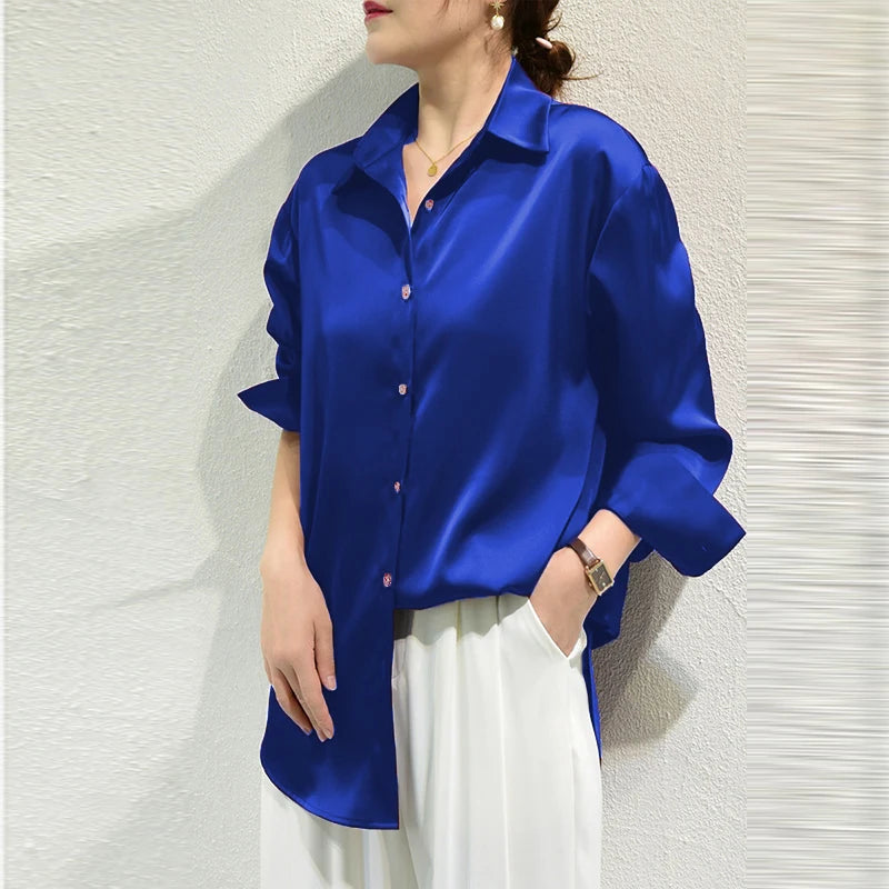 Satin Button Down Blouse Long Sleeve