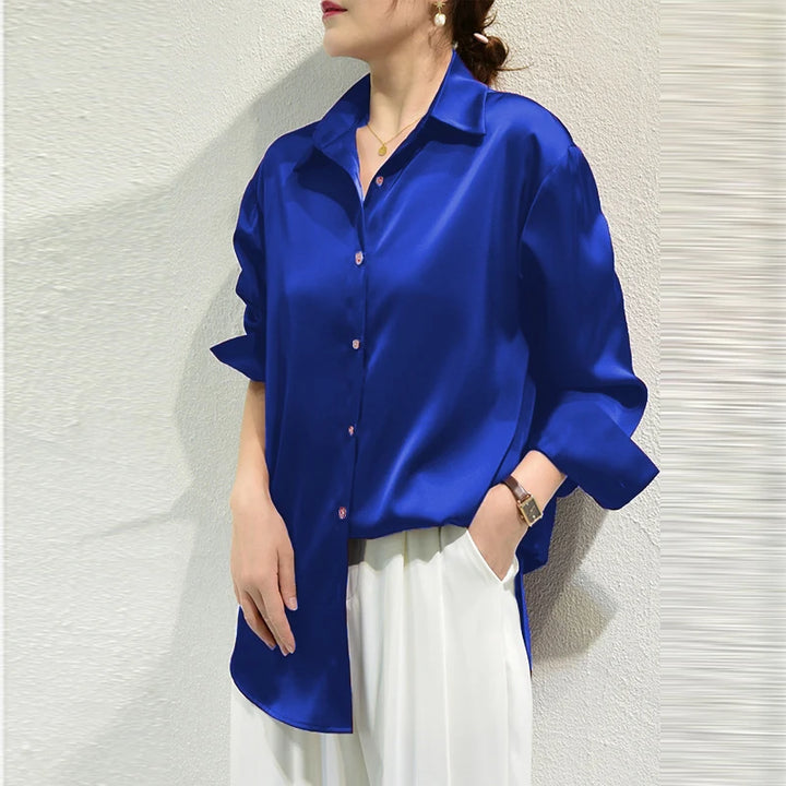 Satin Button Down Blouse Long Sleeve