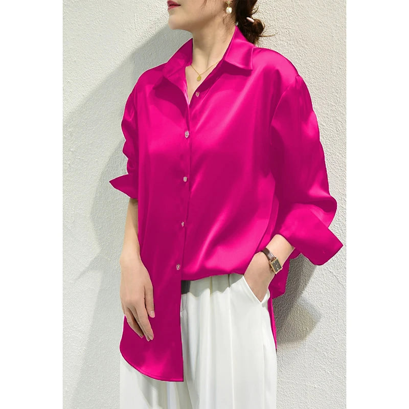 Satin Button Down Blouse Long Sleeve