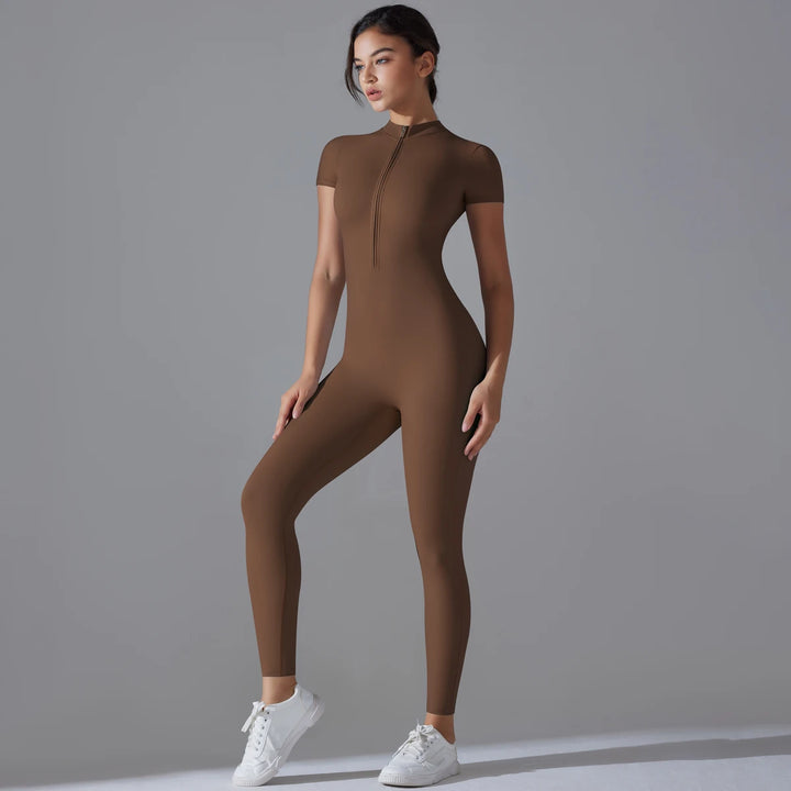 Vera | Chic Zip-Up Short Sleeve Workout Jumpsuit