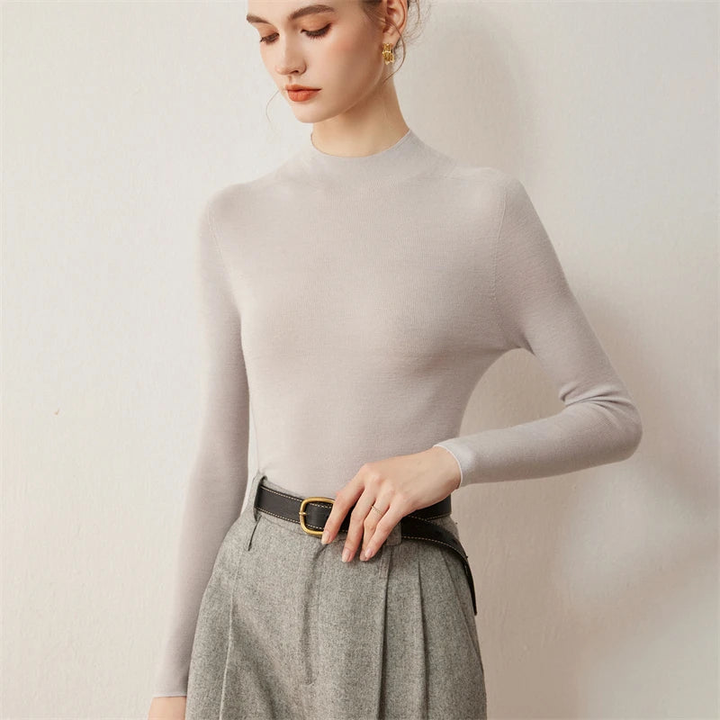 Seamless Wool Mock Neck Knit Sweater