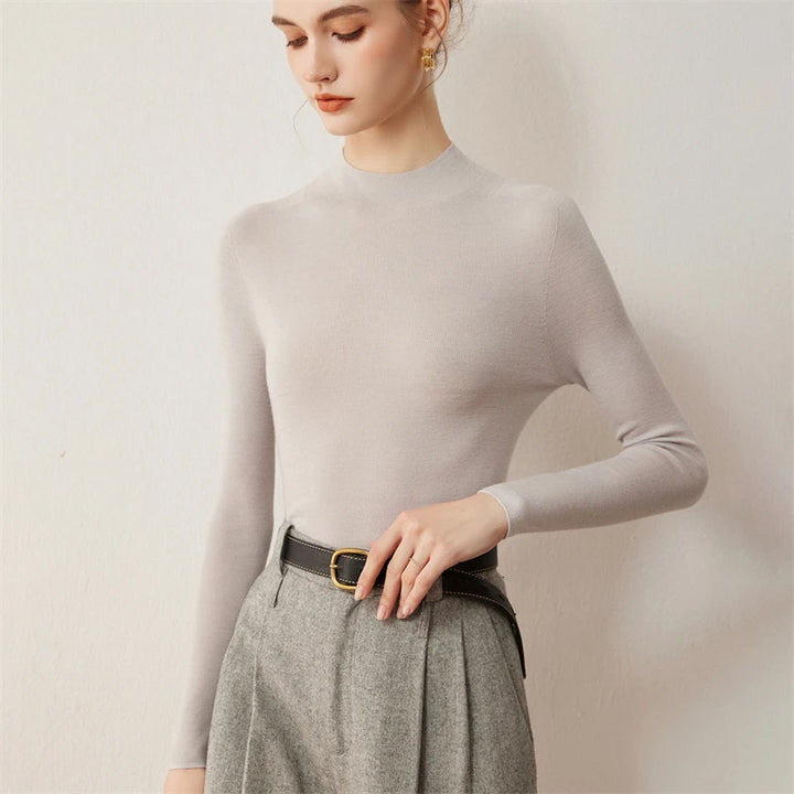 Seamless Wool Mock Neck Knit Sweater
