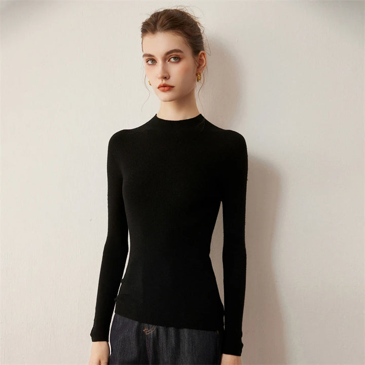 Seamless Wool Mock Neck Knit Sweater