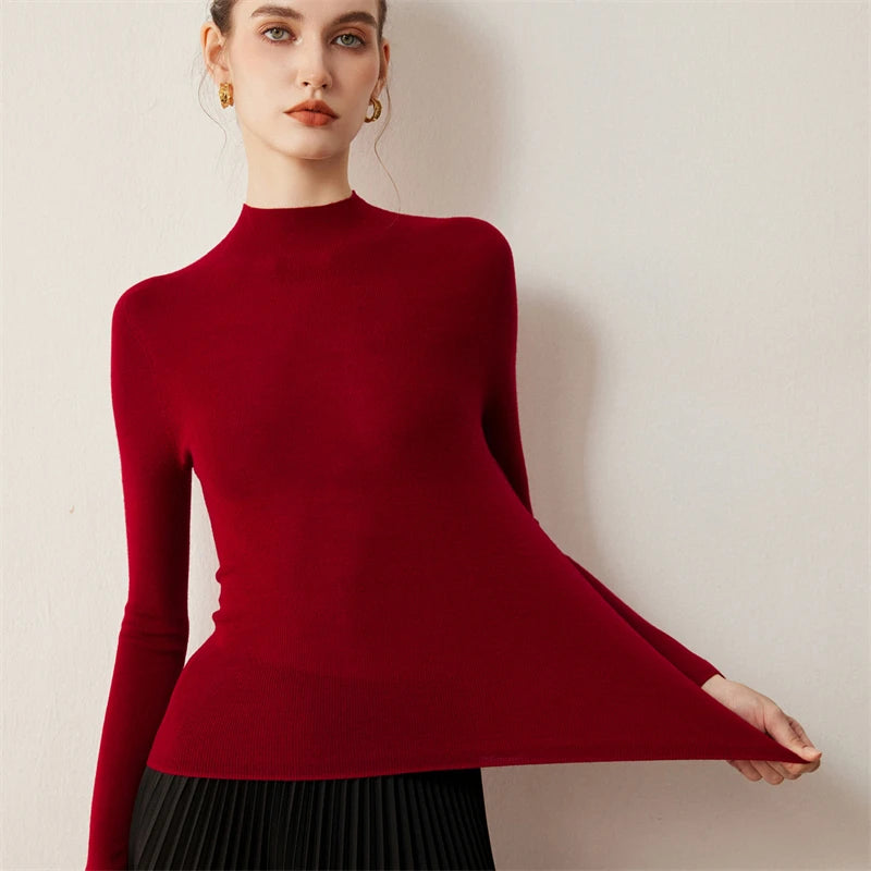 Seamless Wool Mock Neck Knit Sweater