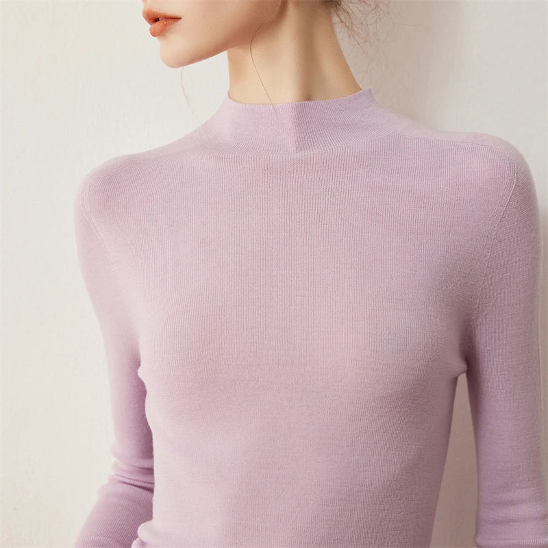 Seamless Wool Mock Neck Knit Sweater