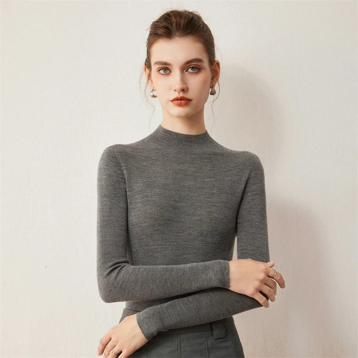 Seamless Wool Mock Neck Knit Sweater