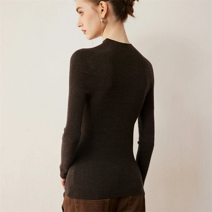 Seamless Wool Mock Neck Knit Sweater