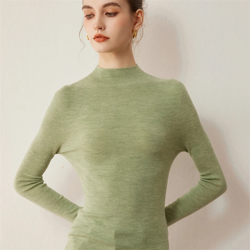 Seamless Wool Mock Neck Knit Sweater