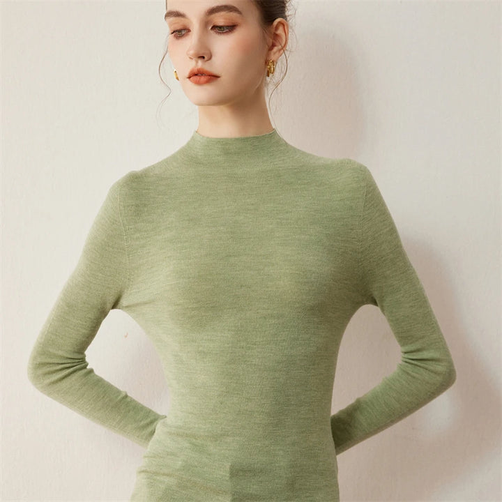 Seamless Wool Mock Neck Knit Sweater