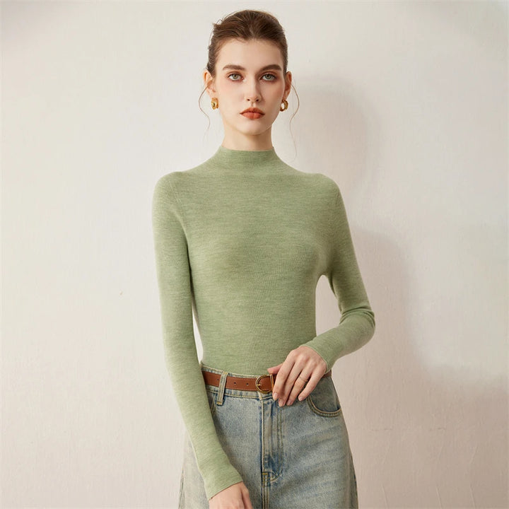 Seamless Wool Mock Neck Knit Sweater