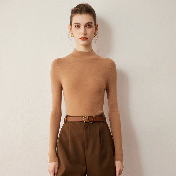 Seamless Wool Mock Neck Knit Sweater