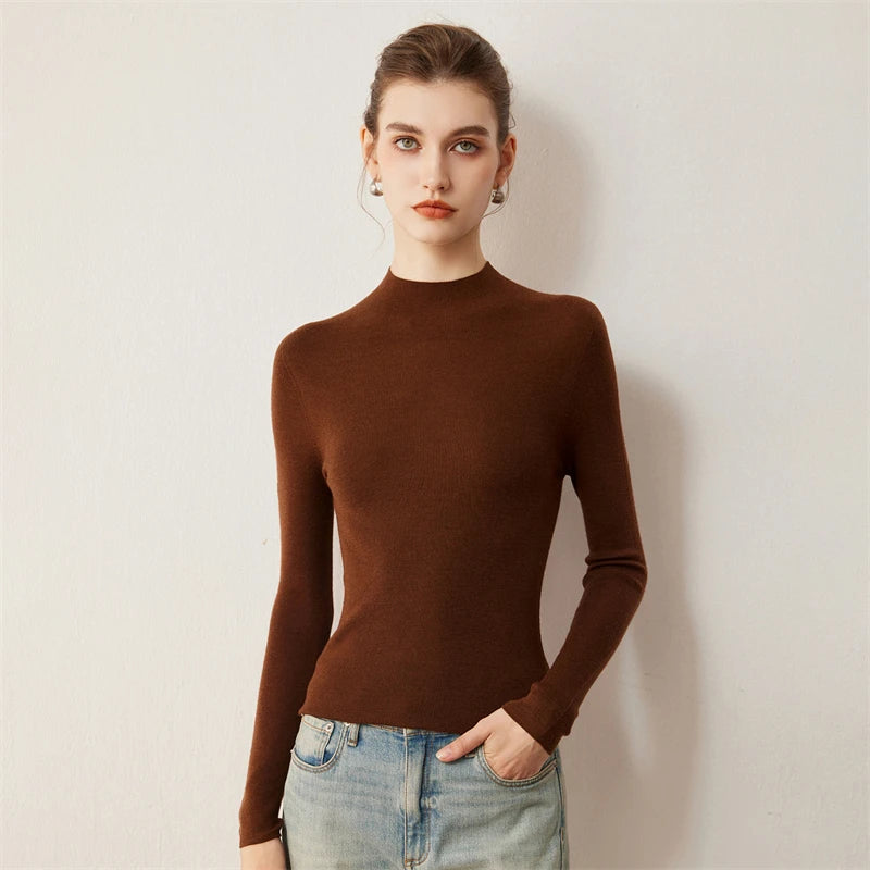 Seamless Wool Mock Neck Knit Sweater