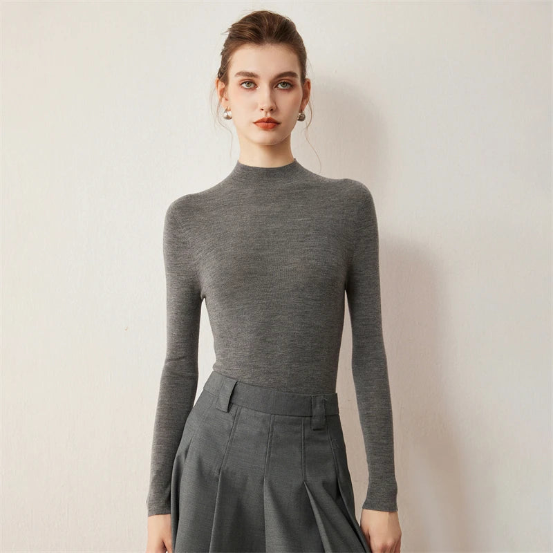 Seamless Wool Mock Neck Knit Sweater