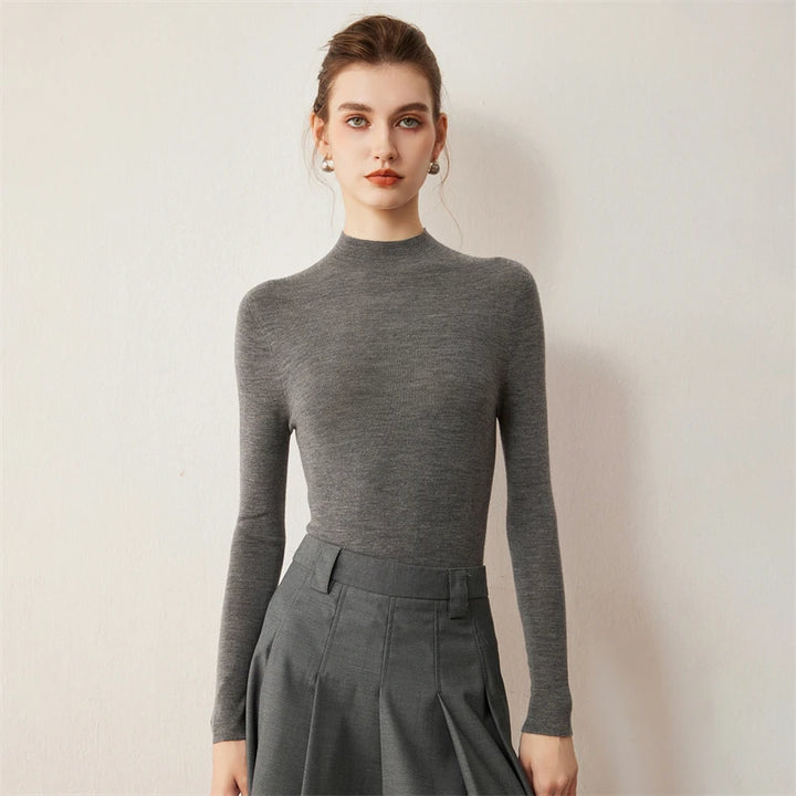 Seamless Wool Mock Neck Knit Sweater