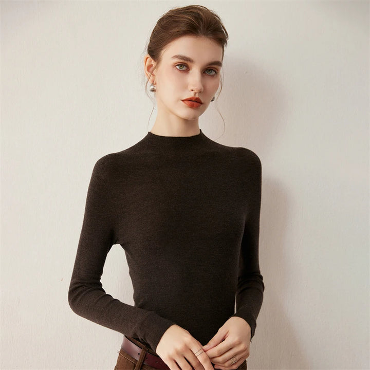 Seamless Wool Mock Neck Knit Sweater
