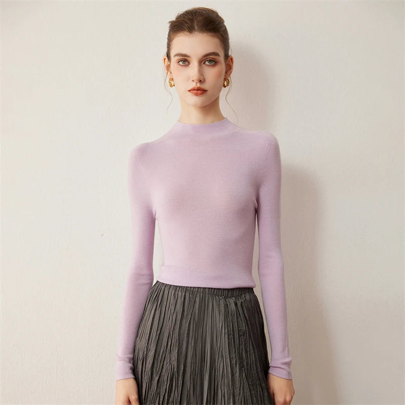 Seamless Wool Mock Neck Knit Sweater