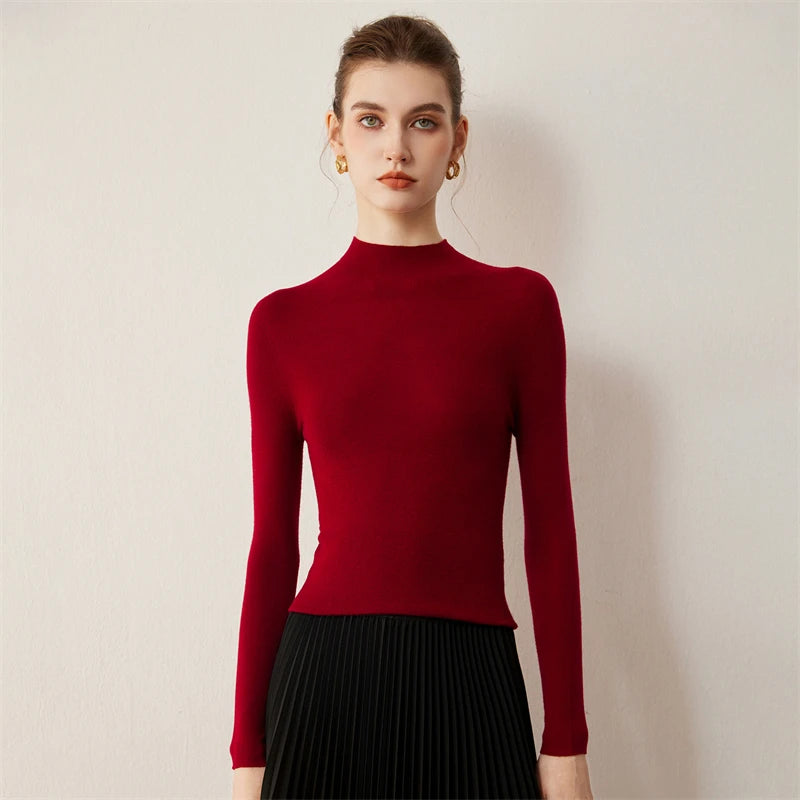 Seamless Wool Mock Neck Knit Sweater