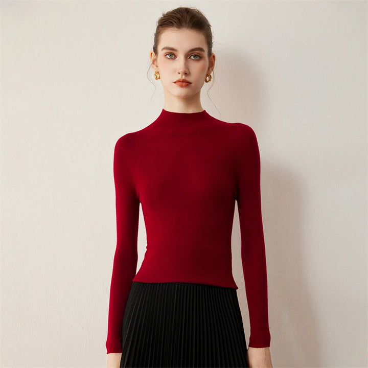 Seamless Wool Mock Neck Knit Sweater