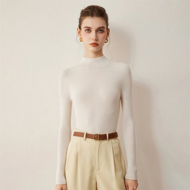 Seamless Wool Mock Neck Knit Sweater