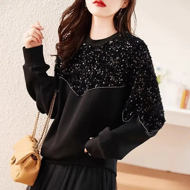 Sequin Panel Knit Sweatshirt